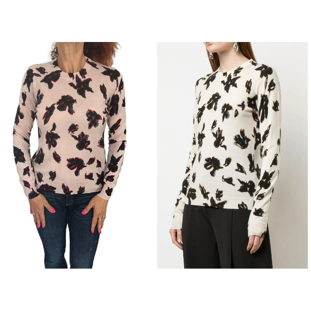 Proenza Schouler Pale Pink Painted Iris  Wool Crew‎ Neck Sweater jumper $1244 S